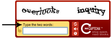 Screenshot of a captcha with the instruction text: “Type the two words”.